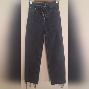 H&M Charcoal Distressed Women's Straight Leg Jeans